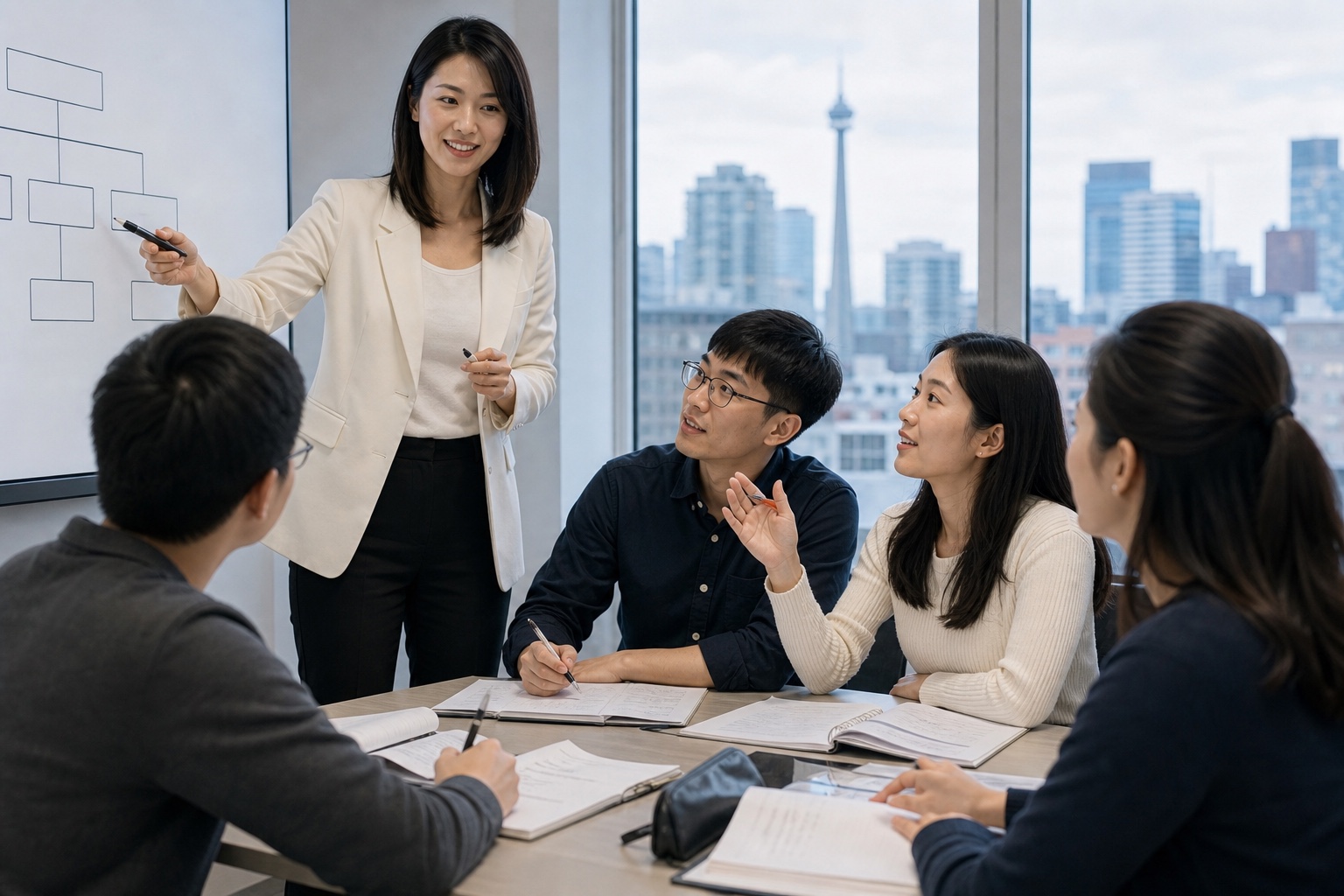 小枫叶思培老师在多伦多教学机构带领亚裔成年学员进行高分精讲互动